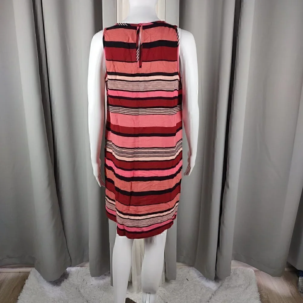 Ann Taylor LOFT Sleeveless Lightweight Striped Pink Red Shift Dress. Size MP - Picture 2 of 8